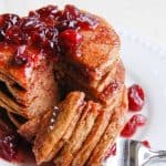Vegan Pumpkin Pancakes with Cranberry Maple Syrup 1200x800